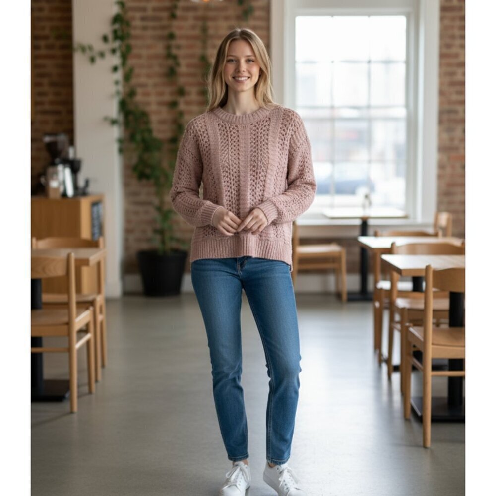 NWT Madewell Bisque Alpaca Blend Windmere Pointelle Crew Neck Sweater Size XS